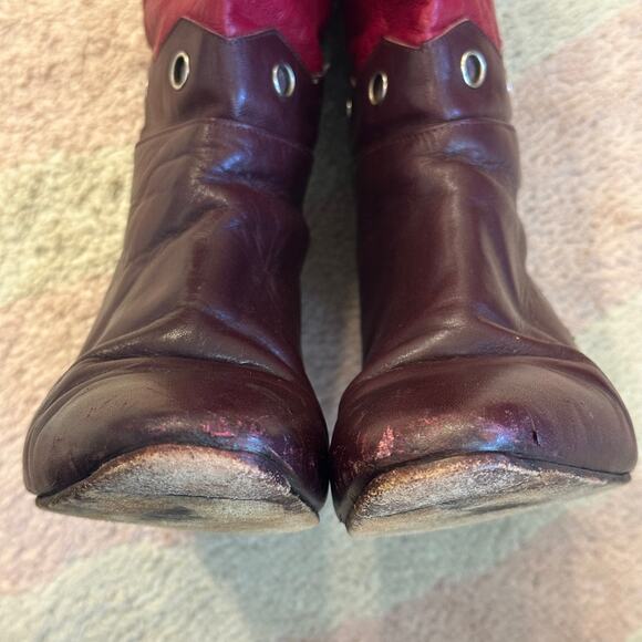 Vintage 80s Vita Mori Burgundy Geometric Western Revival Art Deco Leather Boots - Picture 5 of 12